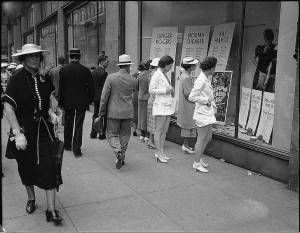 Vintage photo of window shopping at Simpsons