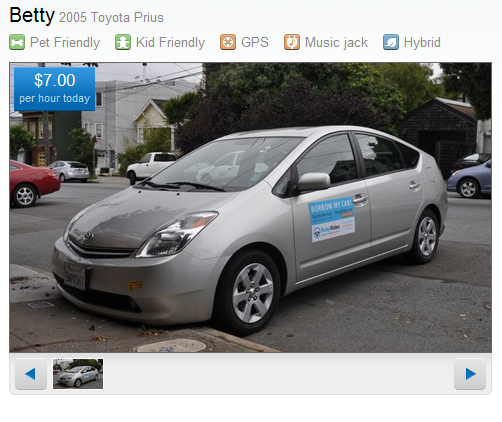 Betty - RelayRides Toyota Prius parked at a residential area
