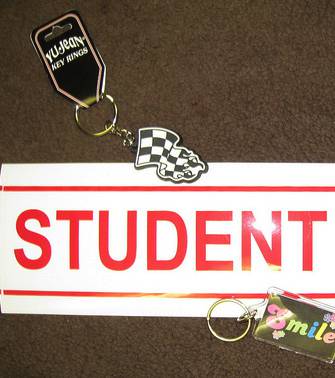 Student driver sign with key tags