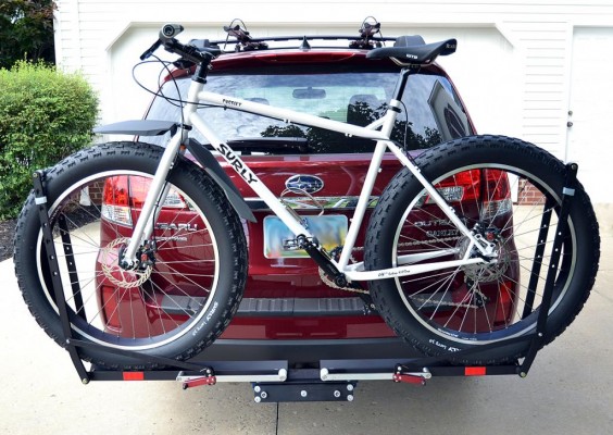 BikeRack Bike mounted on rack behind SUV