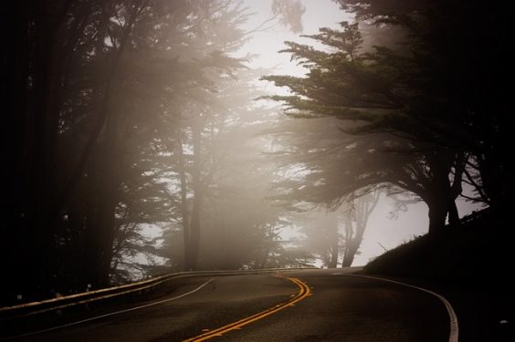 foggy winding road