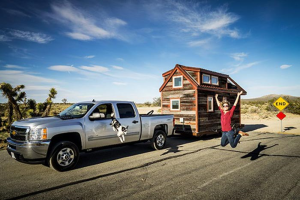 Truck pulling a tiny house
